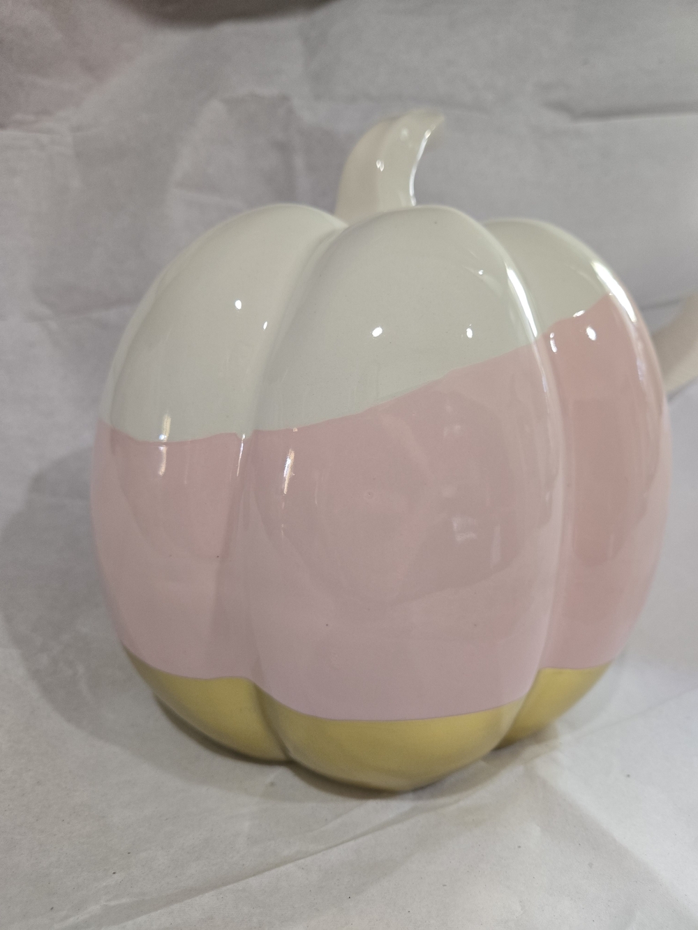 Ceramic Decorative Pumpkin - Pink, White & Gold Home Accent